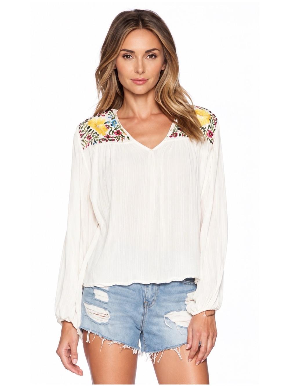 Jen’s Pirates Booty Women’s Sz M/L Ivory Embroidered Blouse Top Paradise Belen